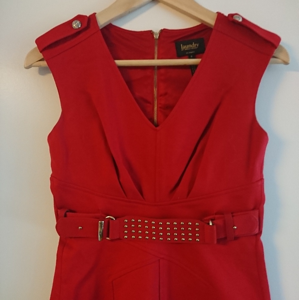 Laundry Sleeveless Red Dress w/Studded Belt
